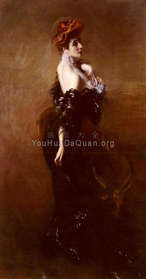 Portrait Of Madame Pages In Evening Dress - 乔瓦尼·波尔蒂尼